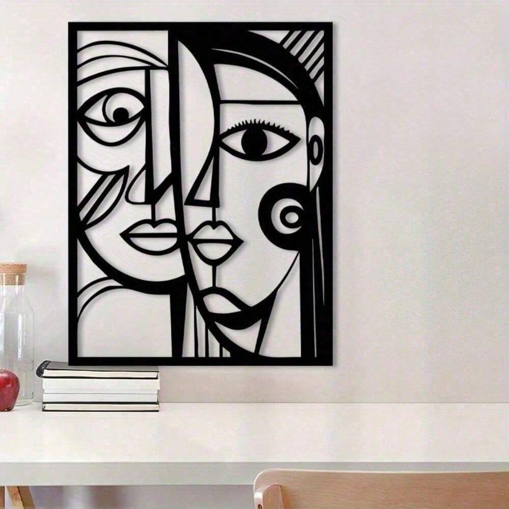 Abstract Picasso Geometric Metal Wall Art Black White Powder Coated Home Decor Gift