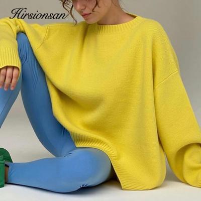 Hirsionsan Übergroßen Kaschmir Herbst Winter Pullover Frauen Mode Grundlegende Gestrickte Pullover Chic Weiche Lose Beiläufige Weibliche Jumper