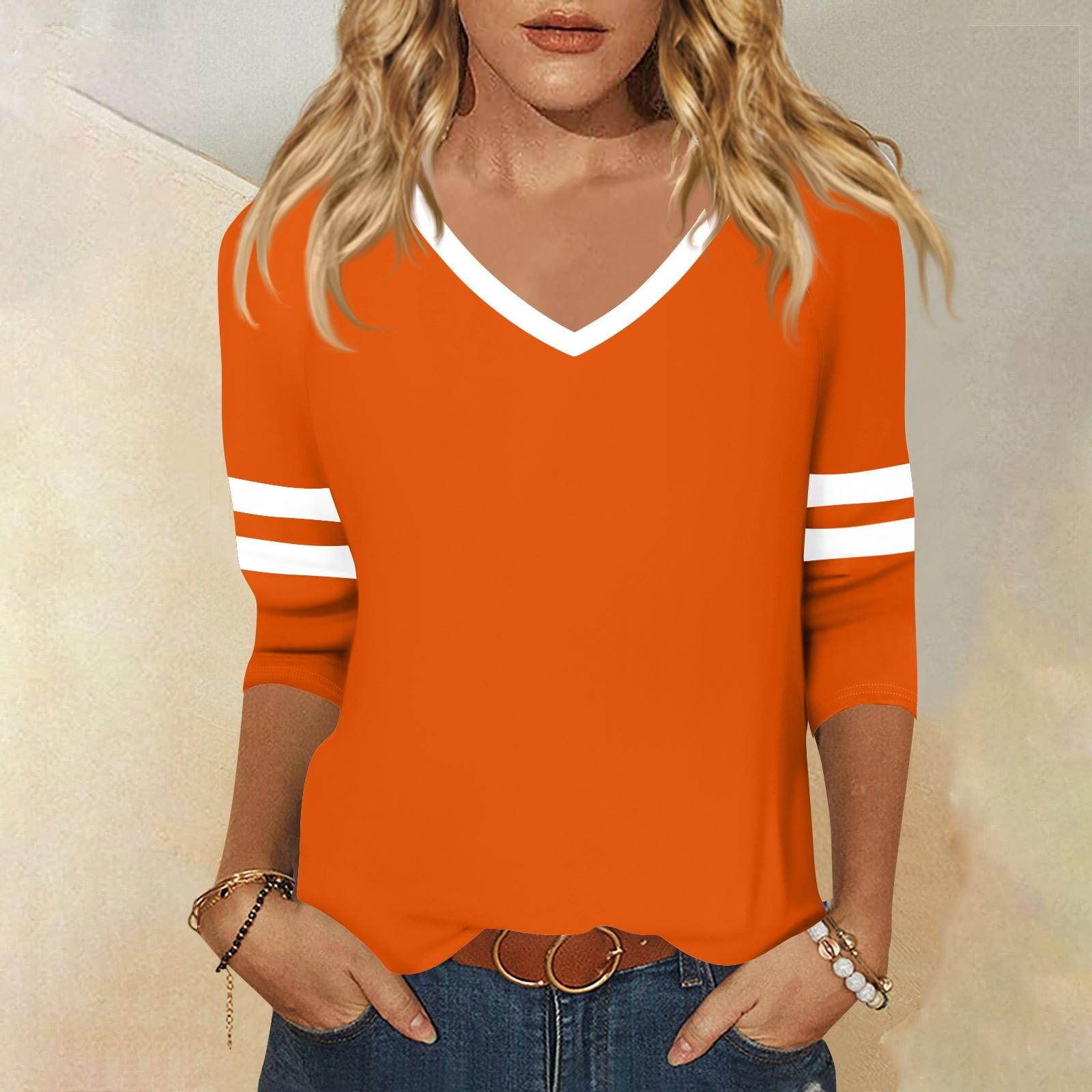 

Женская футболка с рукавом 3/4, повседневная, для выходных, модная, базовая, с V-образным вырезом, обычного кроя XL