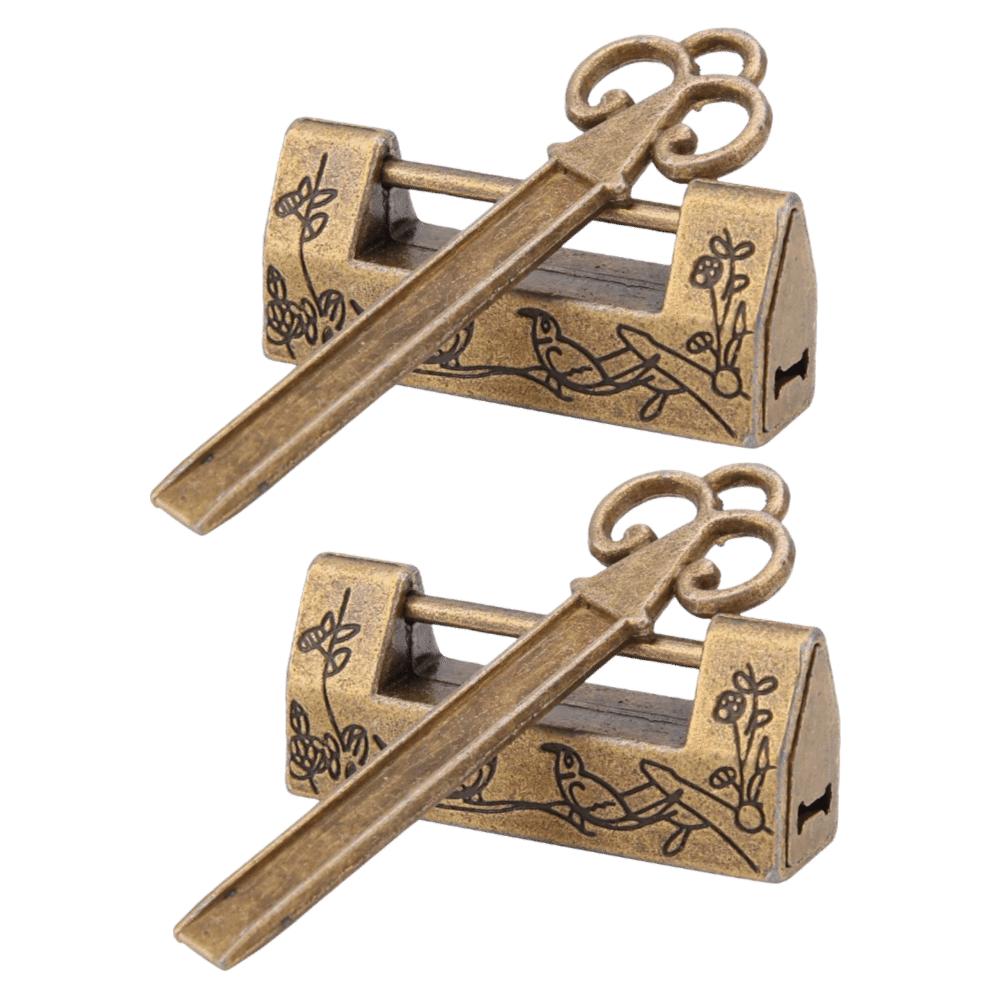 4pcs Bronze Finish Traditional Padlock Mini Size Magpie Flowers Padlock Small Padlock  For Furniture