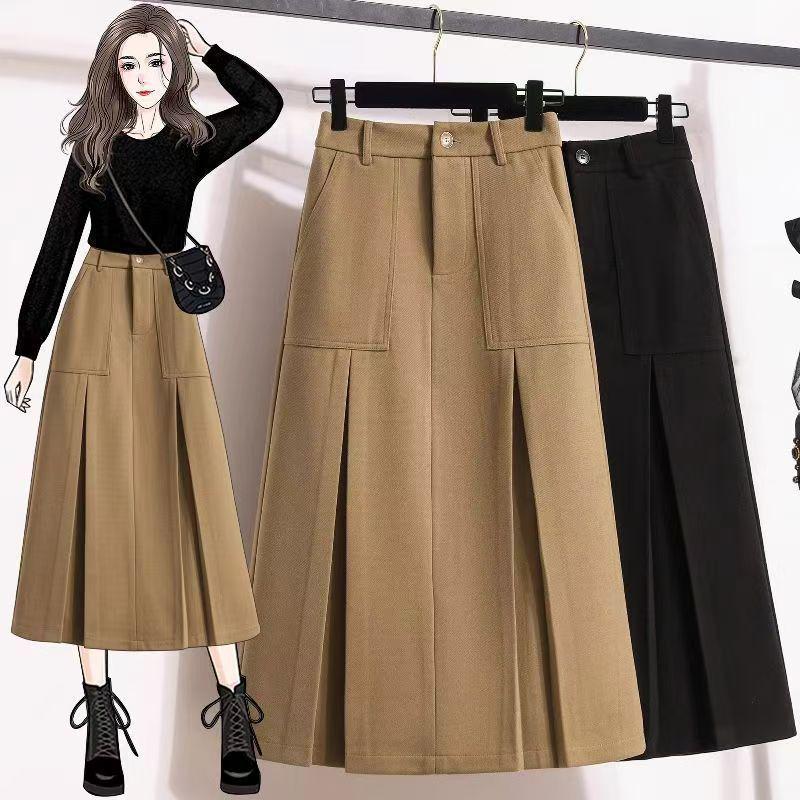 2025 Plus Size Retro Midi A-line Skirt: High Waist, Slimming, Versatile Women's Fashion for Autumn/Winter