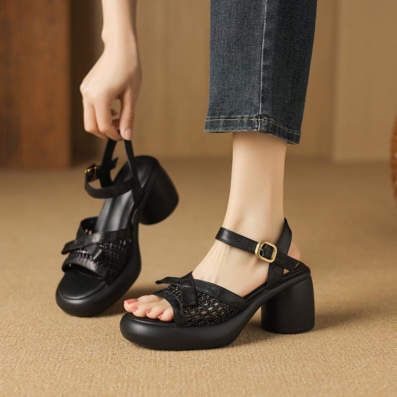 Fashion Female Sandals 2025 Summer High Heels Open Toe Women's Shoes Buckle Strap Girls Peep Toe Roman Style Shoes Sandalias De Mujer
