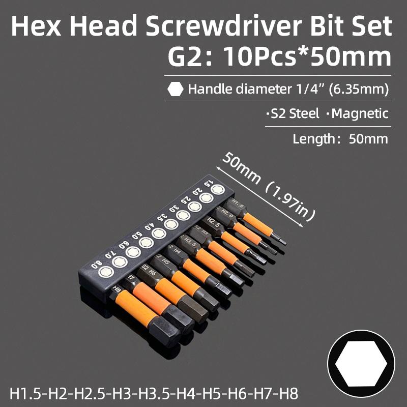 Hex Bit Set Head Allen Wrench Screwdriver Bit Set SAE Metric Hex Shank Magnetic Screw Driver S2 Steel Electric Drill Hand Tools