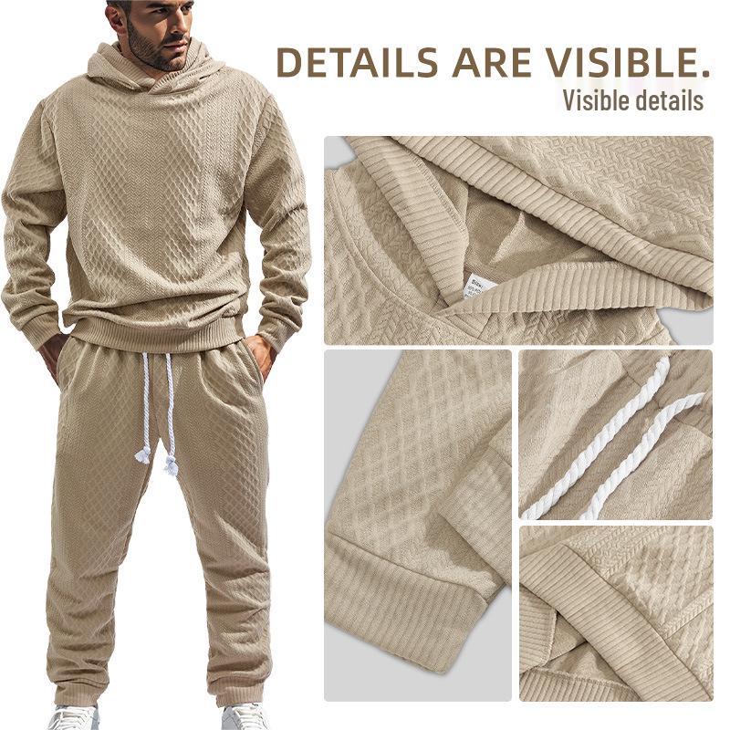 Men's Trendy Hooded Pullover Jacquard Sweatshirt & Sweatpants Set