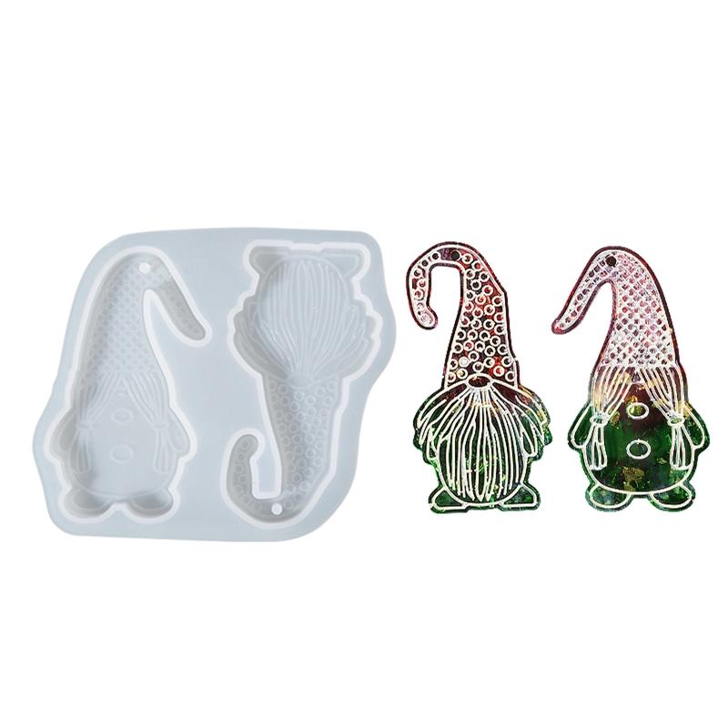 Christmas Santa Silicone Mould Keychain Xmas Tree Hanging Pendant Mold with Hole Luggage Tag Charm Jewelry Making Craft