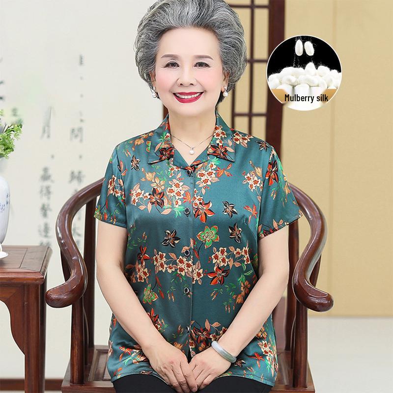 Yuzhaolin Women s Floral Print Mulberry Silk Blend Shirt L