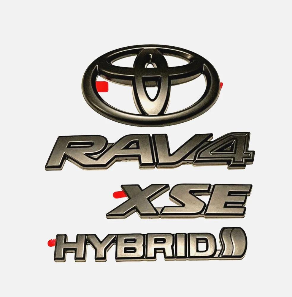 4 piezas cubiertas logotipo coche ABS 2019-2023 para Toyota RAV4 Hybrid XSE, kit cubiertas bordadas en negro mate PT