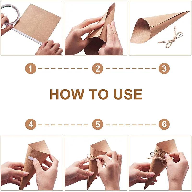 50pcs Wedding Kraft Paper Cones Confetti Dried Flowers Tray Cone Holder For Wedding Shower Party Confetti Personalized Decor