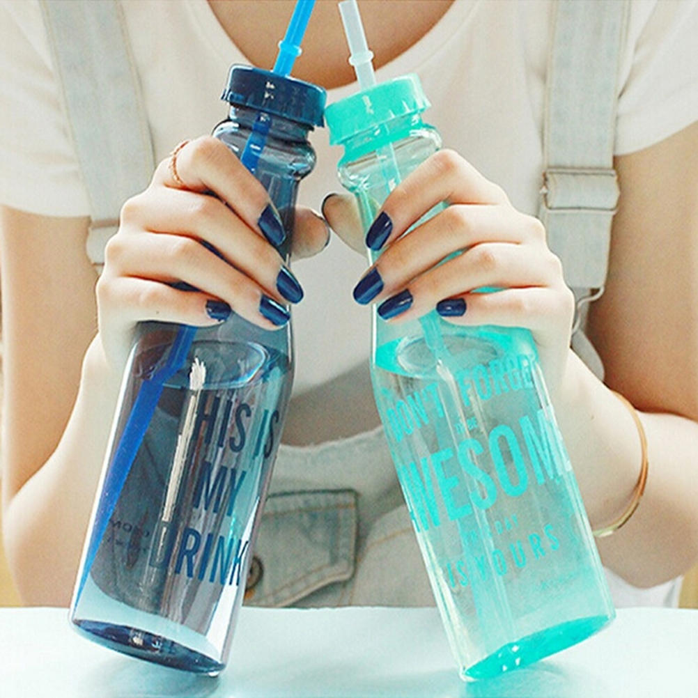 600ml Glass Leak Proof Water Bottle With Straw Large Capacity Sports Handle SM