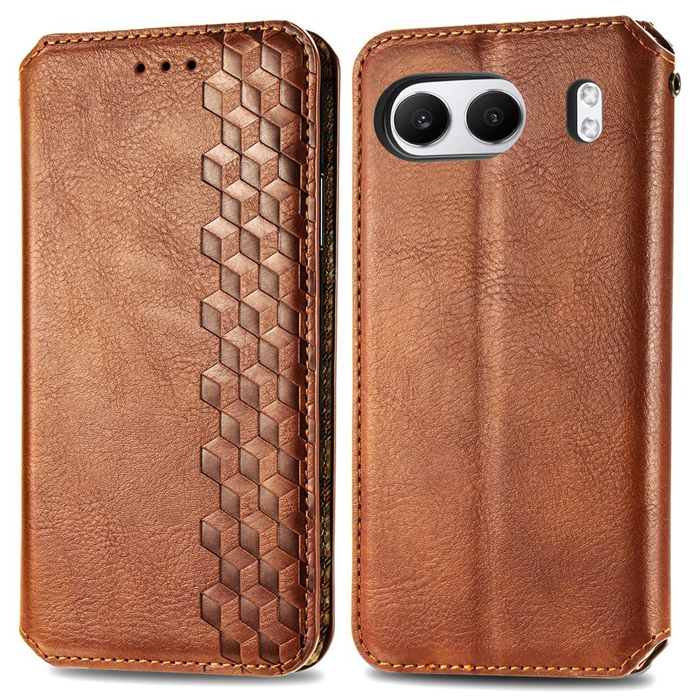 

For OnePlus Nord 4 PU Leather Case Rhombus Imprint Wallet Stand Phone Cover Brown