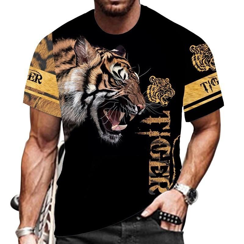 Summer new O-neck short sleeved streetwear T-shirt, hip-hop fashion men's T-shirt, animal 3D printed tiger T-shirt