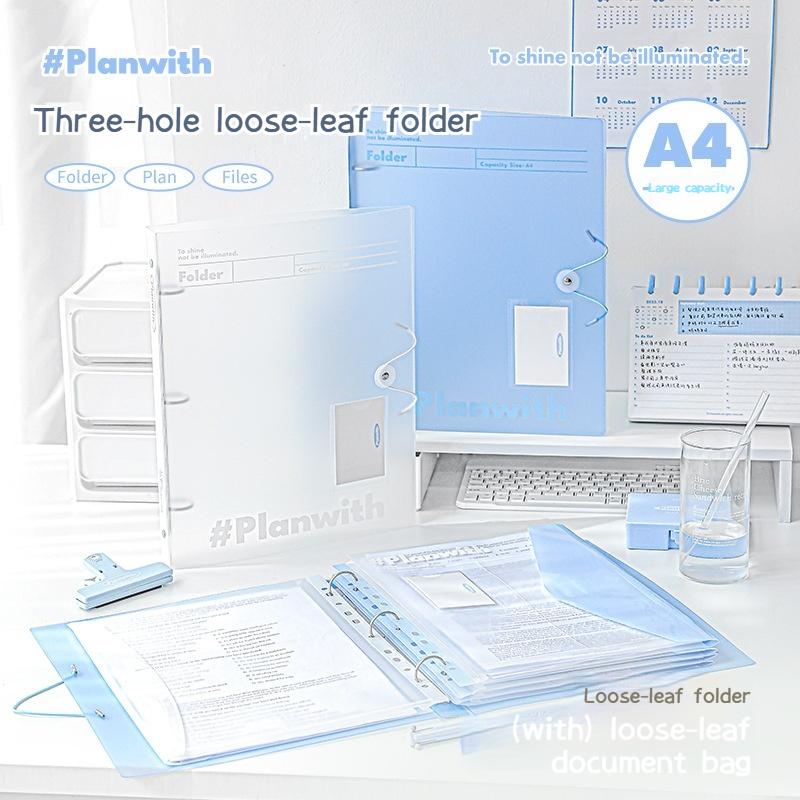A4 Simplicity Large Capacity File Folders Blue White Color 3 Hole Binder Desktop Organizer Student Test Paper File Folders