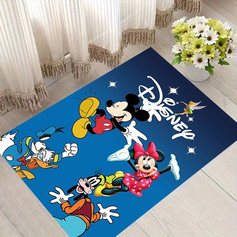 1 szt. Dywanik z Myszką Miki i Minnie, Mata podłogowa antypoślizgowa, Wzór z postaciami z kreskówek, Miękki aksamit, Wystrój pokoju, Zmywalny