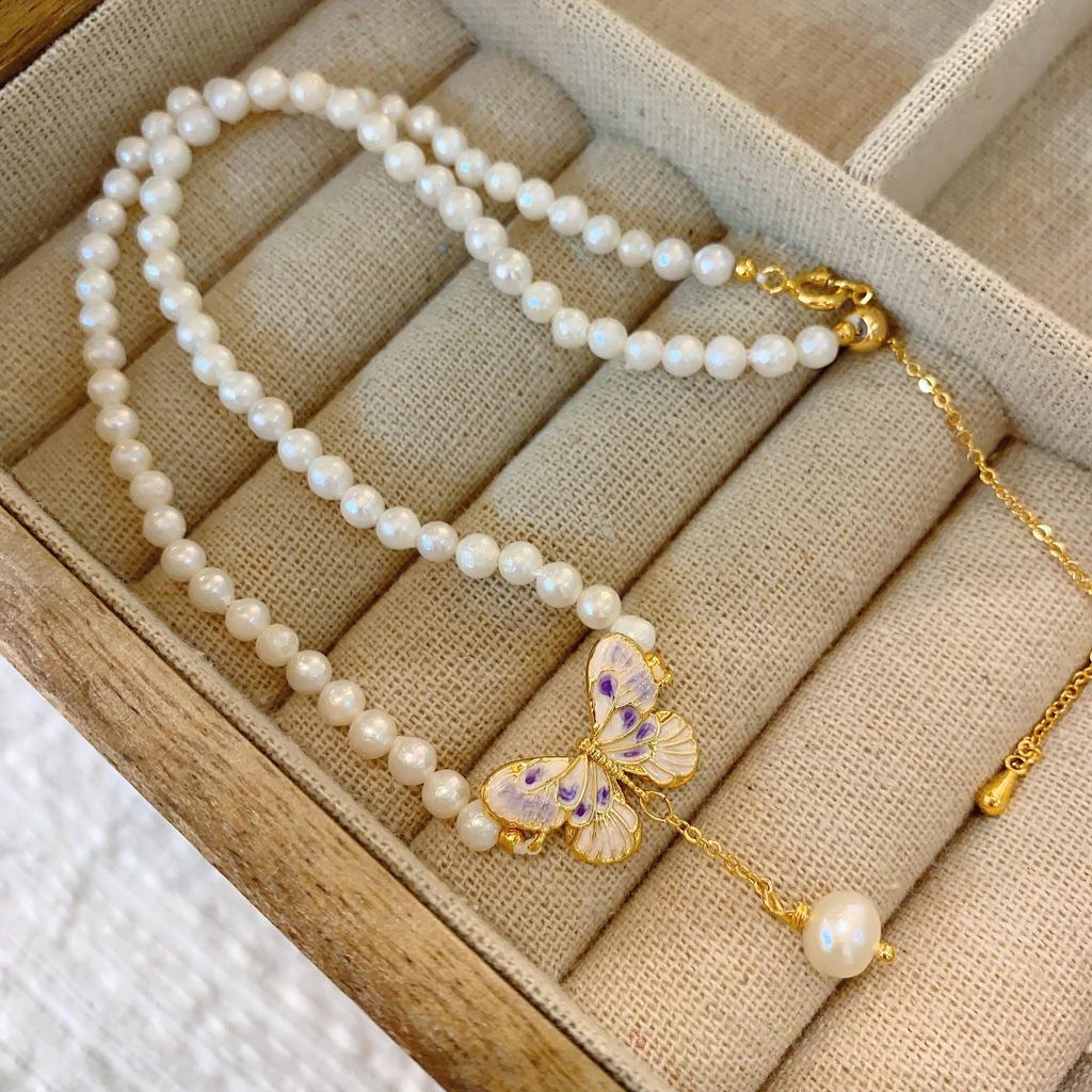 Vintage Oil Painting Natural Freshwater Pendant Fine Pearl Necklace Female Medieval Style Light Luxury Unique Female