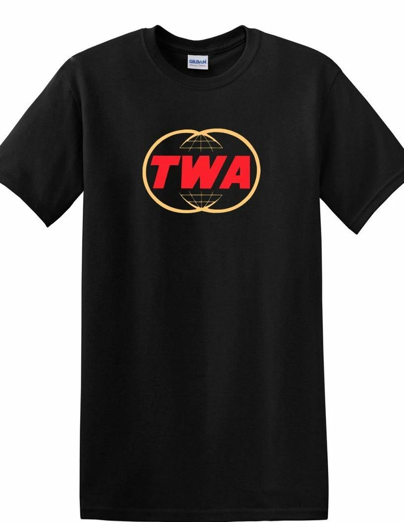 TWA Trans World Airlines Retro Red Gold Tee Shirt US Travel Black Cotton T-Shirt 2XL