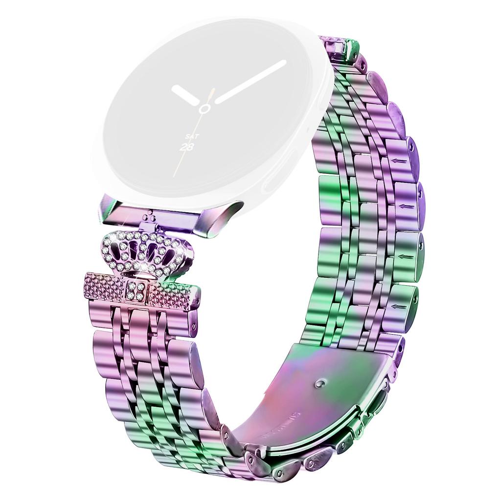 Watch Band with Connector for Samsung Galaxy Watch8 44mm/40mm/8 Classic 46mm 7-Bead Rhinestone Crown Metal Strap