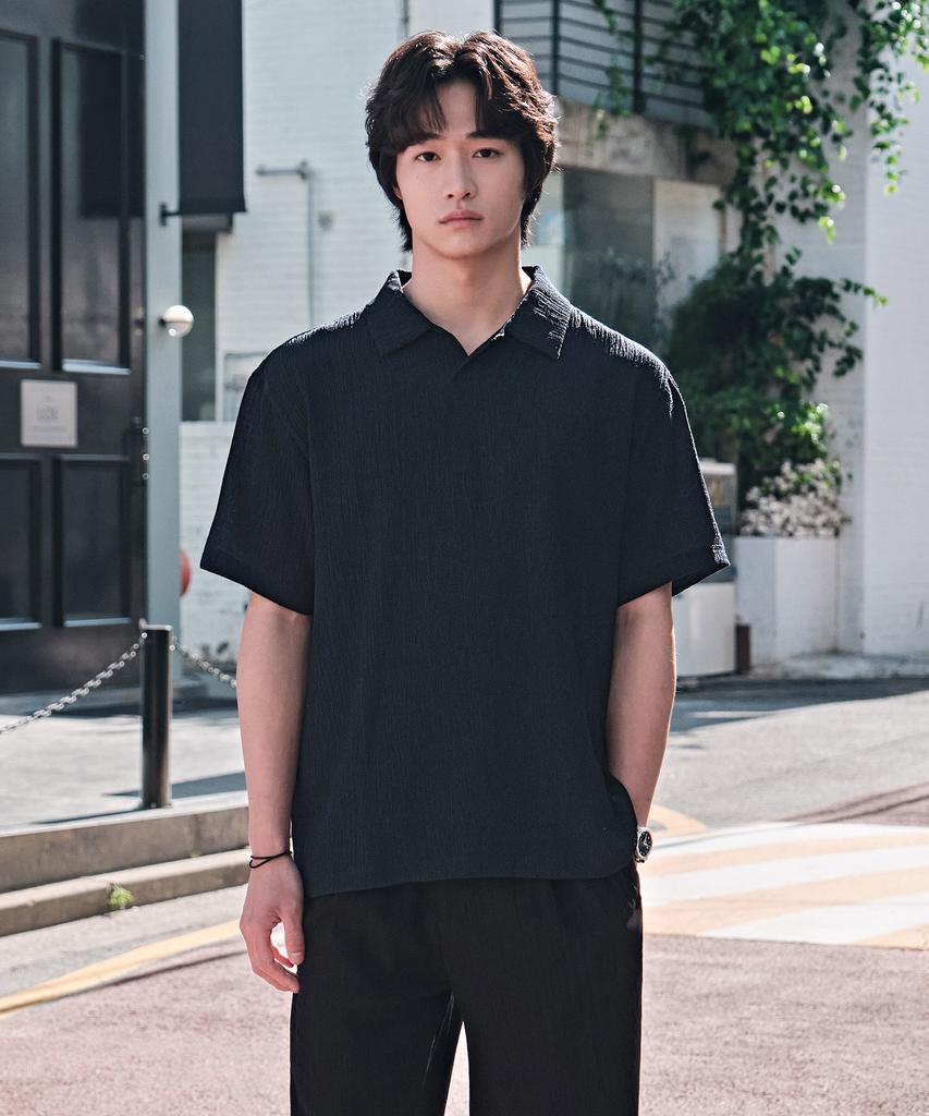 STCO Pleated Collar Short Sleeve T-Shirt_Navy (Oversized)_Stsxb32Osn