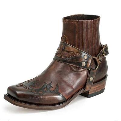 Männer Casual schnalle stiefel niedrigen ferse Römischen stil vintage stickerei kurze stiefeletten bottine erkek bot H681