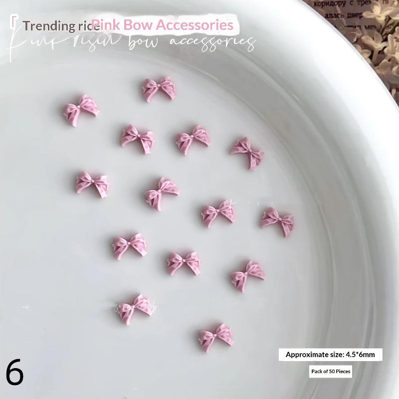 50Pcs Light Pink Bowknot Nail Charms 3D Resin Ribbon Bow Nail Art Decoration Mini Kawaii Bow Tie Manicure Supplies Diy