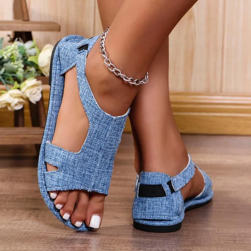 Fashion Shoes for Women 2024 Hot Sale Open Toe Women's Sandals Summer Denim Solid Outdoor Casual Beach Large Size Comfortable Sandals