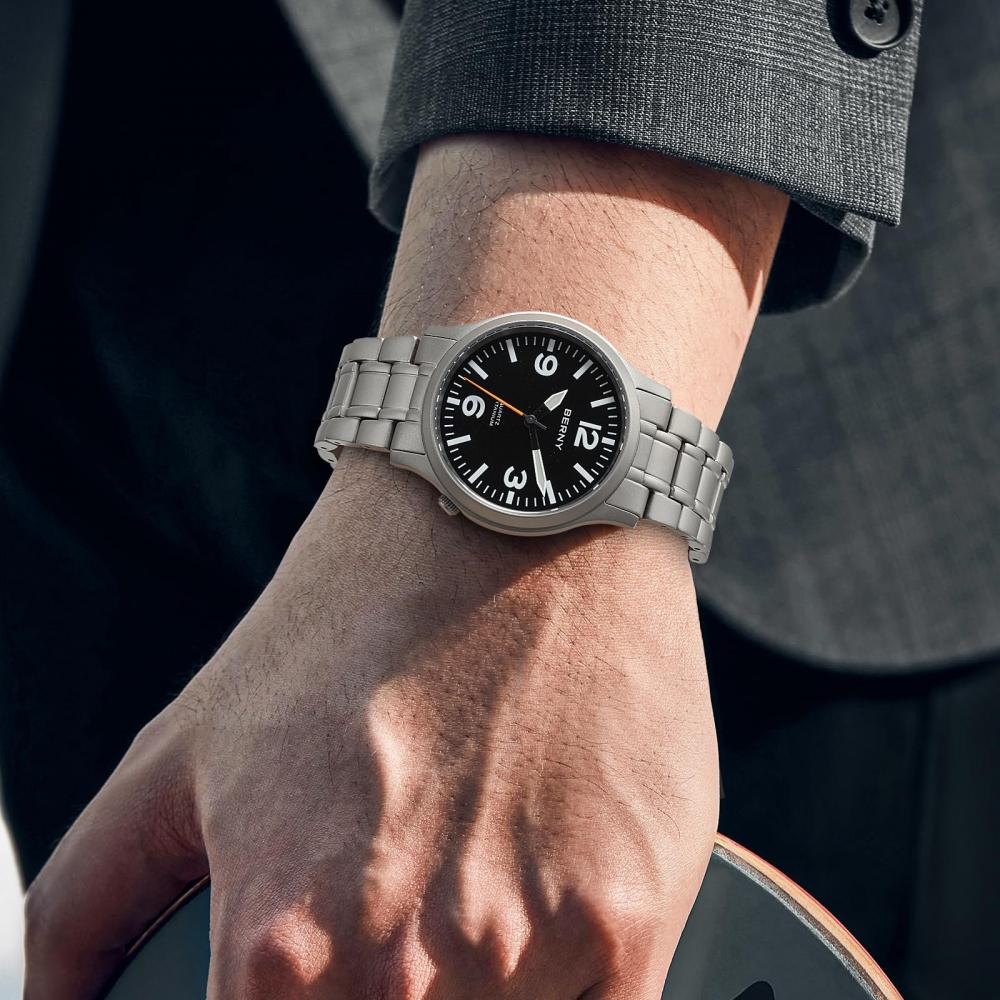 BERNY Titanium Watch Men Men's Watch Men's Watch Japan Sweep Seconds Quartz Movement VH31 5ATM Waterproof Analog Quartz Watch Super Luminous Sapphire