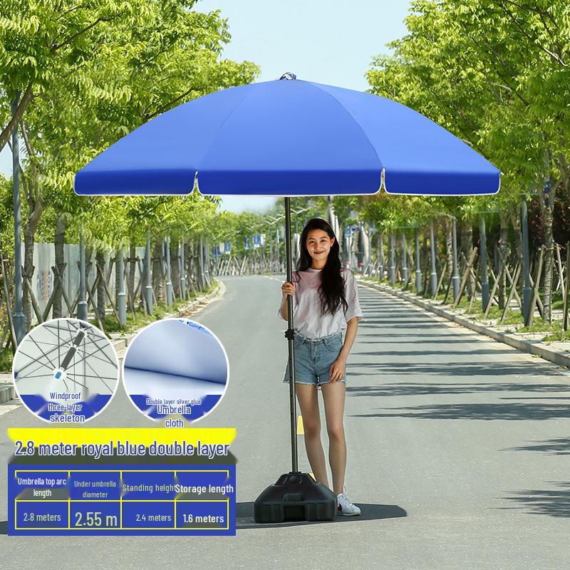 Großer Outdoor-Gewerbeschirm mit Doppelrippen - Sonnenschirm für Sonne, Werbung und Standnutzung