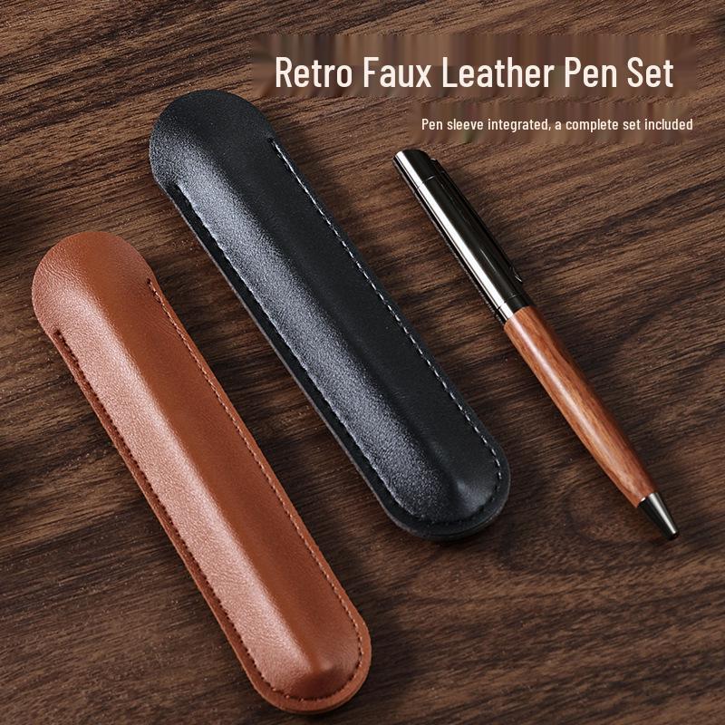 Luxury Ballpoint Pen Set with Metal and Wood, Imitation Leather Case, Custom Logo Option