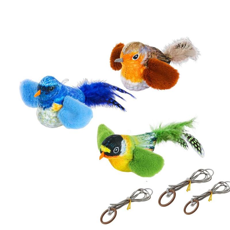Chirping Bird Cat Toy Interactive Flapping Wings Plush Bird Toy, Elastic Rope To Relieve Boredom and Resist Scratching and Biting