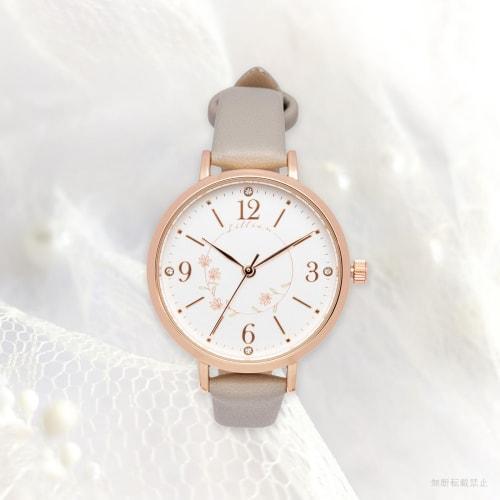 Fieldwork Women's Analog Watch with Leather Strap, Simple Floral Pattern, Rosam Gray, MKL2611-4