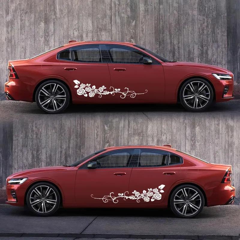 2pcs/lot 2Sides Door Vinyl Car Sticker Art Design Floral Pattern Stylish Decoration Modified Rose Flower Vine Car Decal Stickers