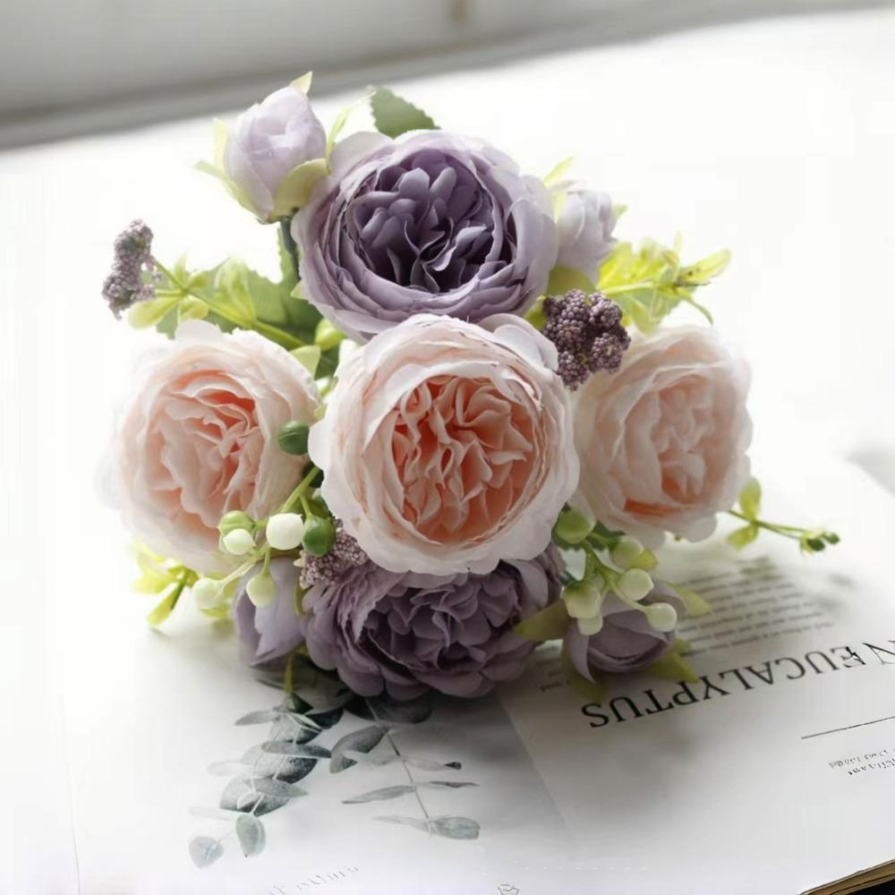 5 Heads Real Happy Flower Mini 7 Colors Natural Simulated Rose Photography Photo Gift Rose Flowers Decorative Home Decorative