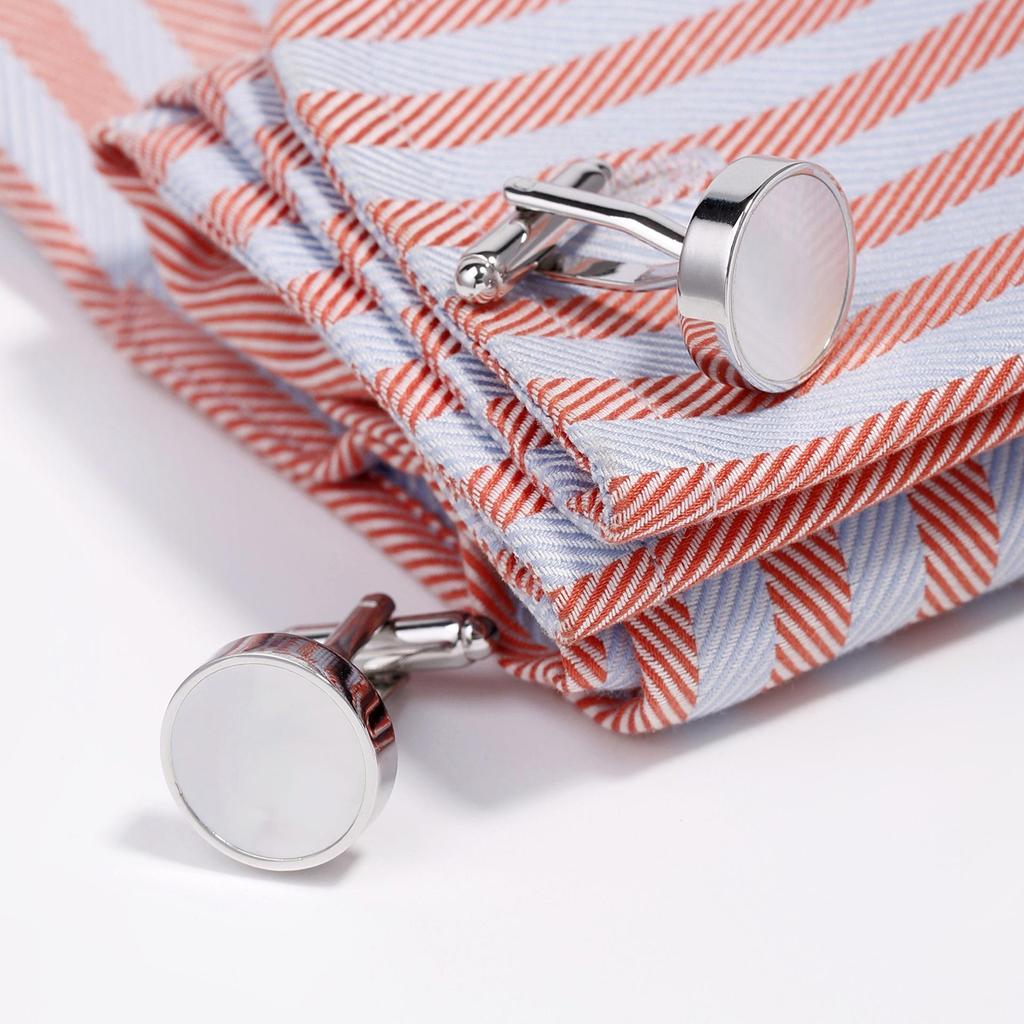 Herren Minimalistische Muschel Runde Silber Manschettenknöpfe - Französische Luxus Accessoires, 1 Paar