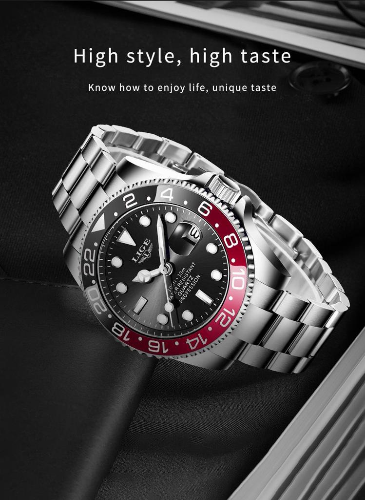 LIGE Men's Green Waterproof Quartz Calendar Sports Wristwatch