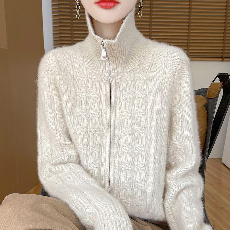 

Women s Cashmere Wool Cardigan Sweater with Double Zipper M (90-105 kg) бежевый/чирковый