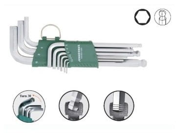 Jonnesway Non-Slip Hex Keys 9 Pcs. Long With Ball (1.5-10) H05Sa109S