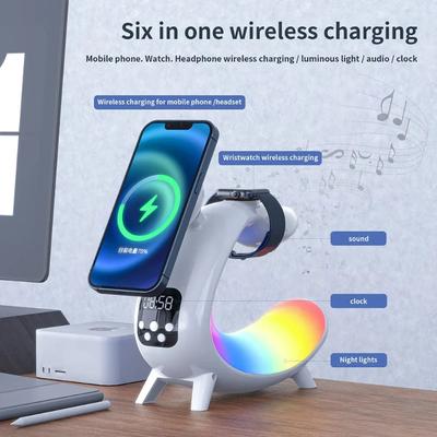 New 6-in-1 Multifunctional Mobile Desk Lamp Watch Earphone Wireless Charging Colorful Night Light Ambient Lamp Bluetooth Speaker