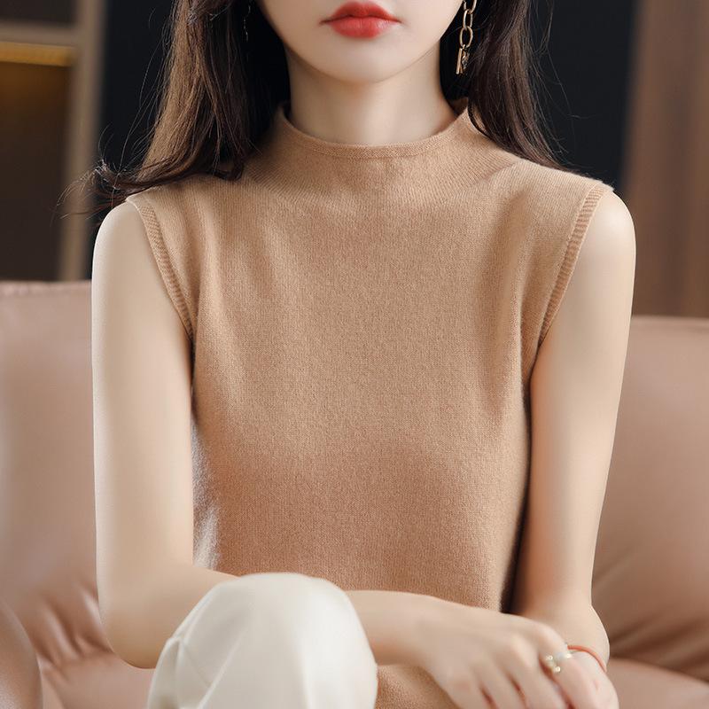 Thin Short-sleeved Half-high Neck Knitted Vest In Summer Loose and Fashionable Versatile Sleeveless Suspender Knitted Sweater