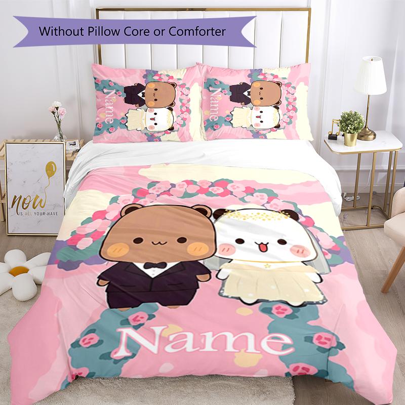 3pcs Custom Name Bubu Dudu Bedding Set Duvet Cover Closure Includes 1 Duvet Cover & 2 Pillowcases for All Seasons Bedroom Decor