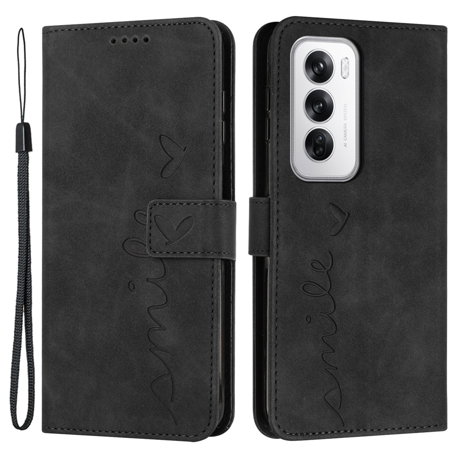 

For Oppo Reno12 5G (Global) Phone Case Wallet Skin-Touch Feeling PU Leather Stand Cover Black