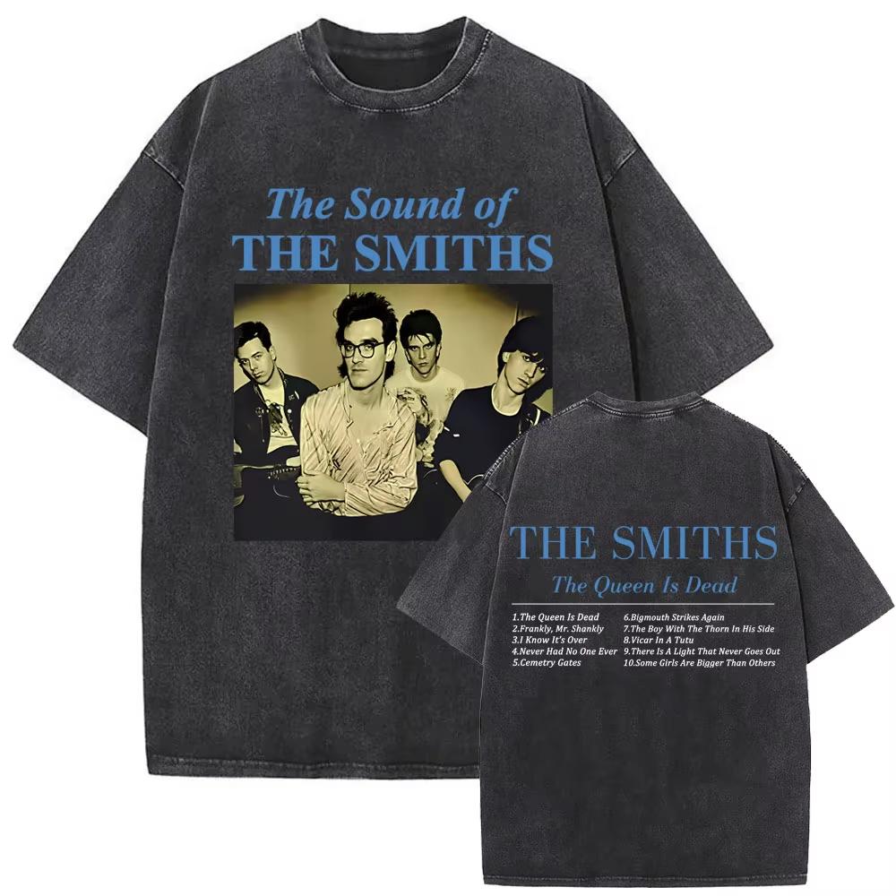 T-shirt Lavé Style Rétro Gothique Ample Hip-hop Streetwear Imprimé avec le Groupe de Rock The Smiths "Never Had No One Ever"