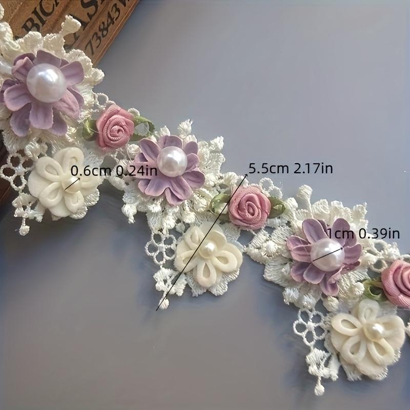 1 Yarda Elegante Cinta de Encaje de Perlas y Flores - Adorno de Encaje Versátil para Manualidades DIY, Vestidos de Boda y Decoraciones Navideñas