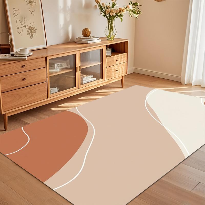 Bohemian Abstract Terracotta Wave Print Area Rug, Soft Neutral Floor Mat for Living Room Bedroom Minimalist Home Decor