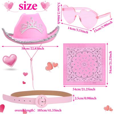 4 Parça Cowgirl Şapka Pembe Kovboy Şapkası Tiara Pembe Cowgirl Şapka