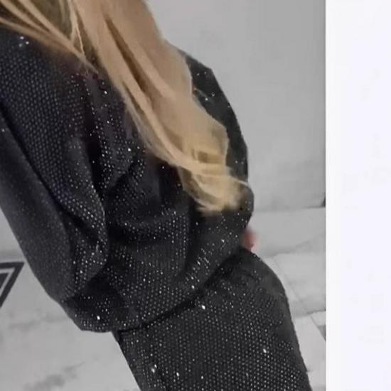 Women's Starry Sky Long-Sleeve Round Neck Loose Top & Drawstring Wide-Leg Pants Set for Autumn/Winter