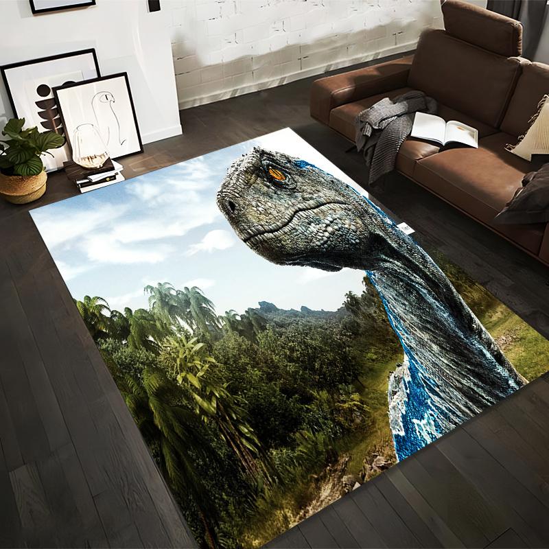 

Realistic Dinosaur Design Carpet with Lush Green Jungle Background and Sky View. Suitable for use as an anti-slip for room and bedroom sofas 40x60cm( 15x23in )