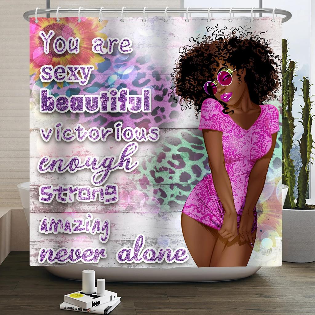 Afroamerikanische Frau Duschvorhang Sexy Schwarzes Mädchen Dame Inspirierend Königin Abstrakt Boho Wasserdicht Badezimmer Duschvorhang