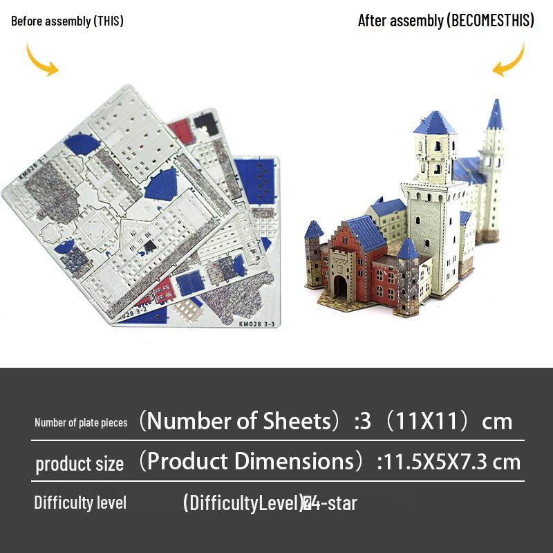 

Нойшванштайн Нержавеющая сталь 3D металлический пазл: Клей-не требующая DIY модель-пазл