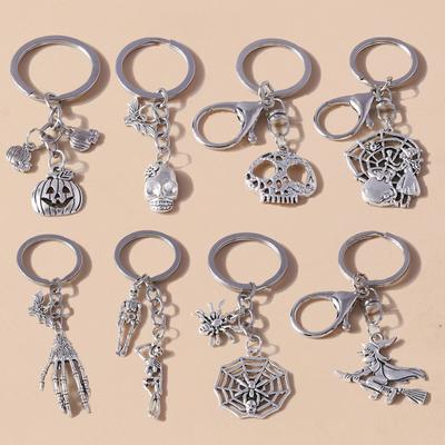 New Stainless Halloween Skull Keychain Pumpkin Witch Key Ring Pendants for Car Key Holder Handbag Decor DIY Jewelry Gift