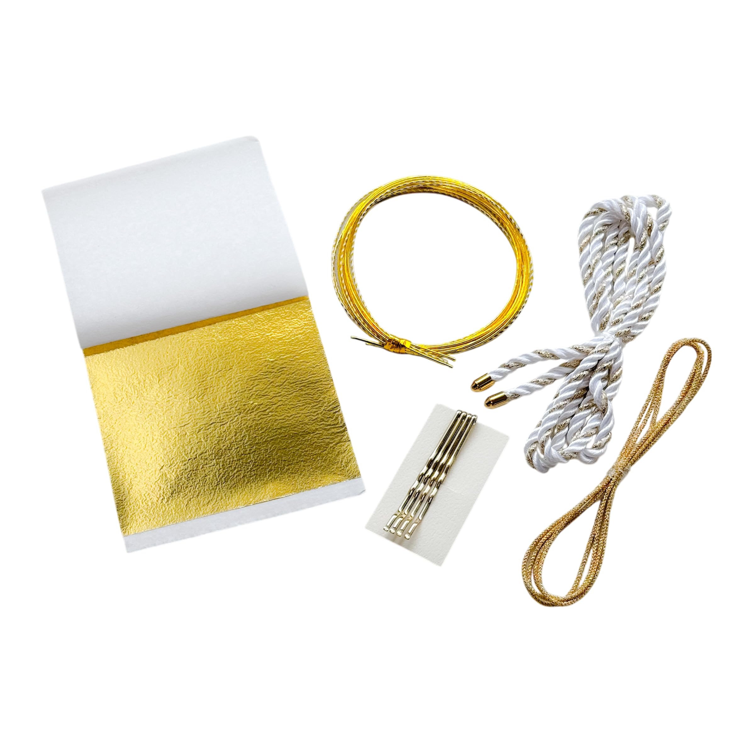

Hani. Japanese-style hair ornament, white and gold, braided cord, gold leaf, mizuhiki, gold pins. Perfect for Coming-of-Age ceremonies, graduations,