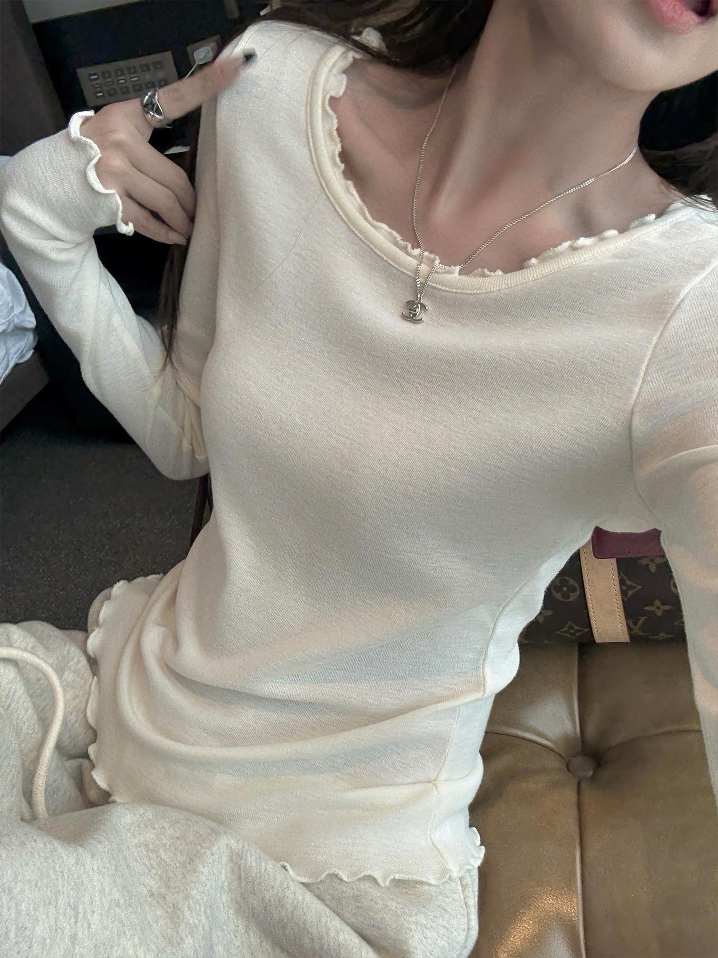 

4167# Superniniyy Белый Чай и Высококачественный Осенне-Зимний Толстый Кружевной Воротник Базовый Слой Топ Medium белый